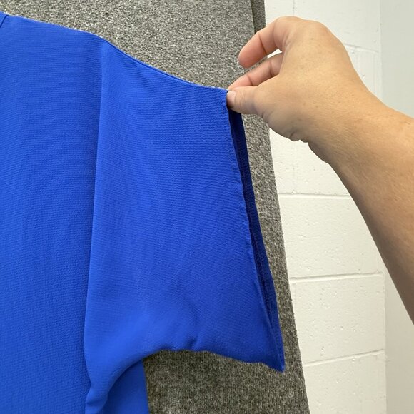 Navy Blue Blouse Womens Large Flowy Pullover Career Polyester Top Lightweight - Picture 3 of 14